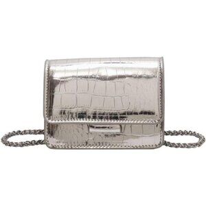 Silver metallic mini purse glitter clutch crossbody bag evening party handbag